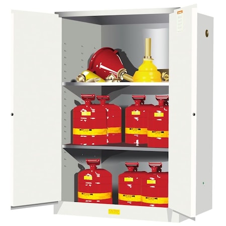 Justrite 90 gal, 2 Shelves, 18-Gauge Steel, 43 in W x 65 in H x 34 in D, white 899005